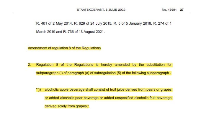 Extract from the gazetted amendments